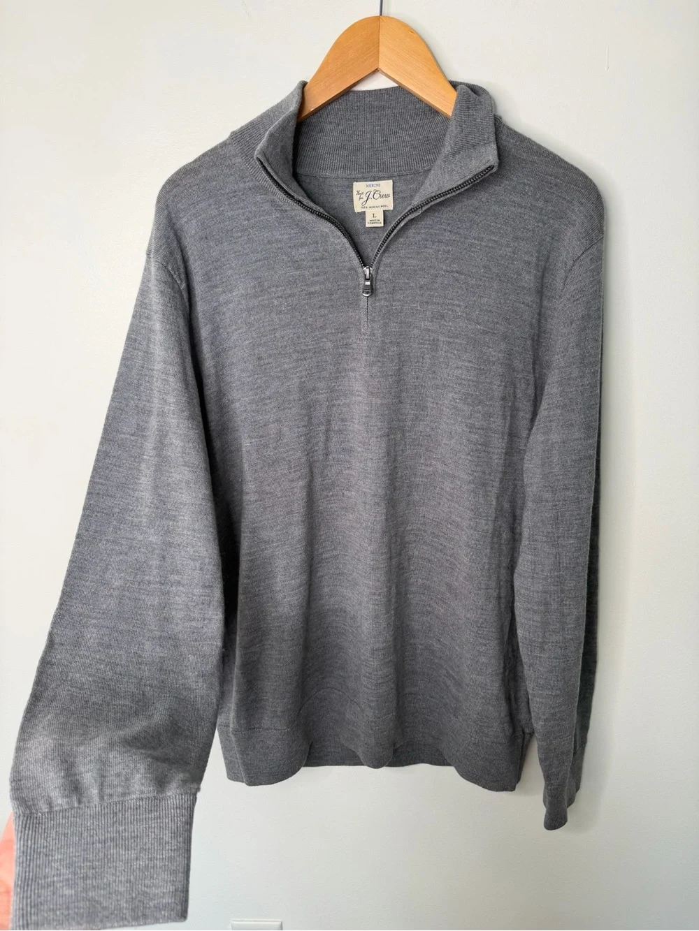 J. Crew Men’s 100% Merino Wool Quarter Zip 1/4 Zip Knit Sweater Gray Size Large